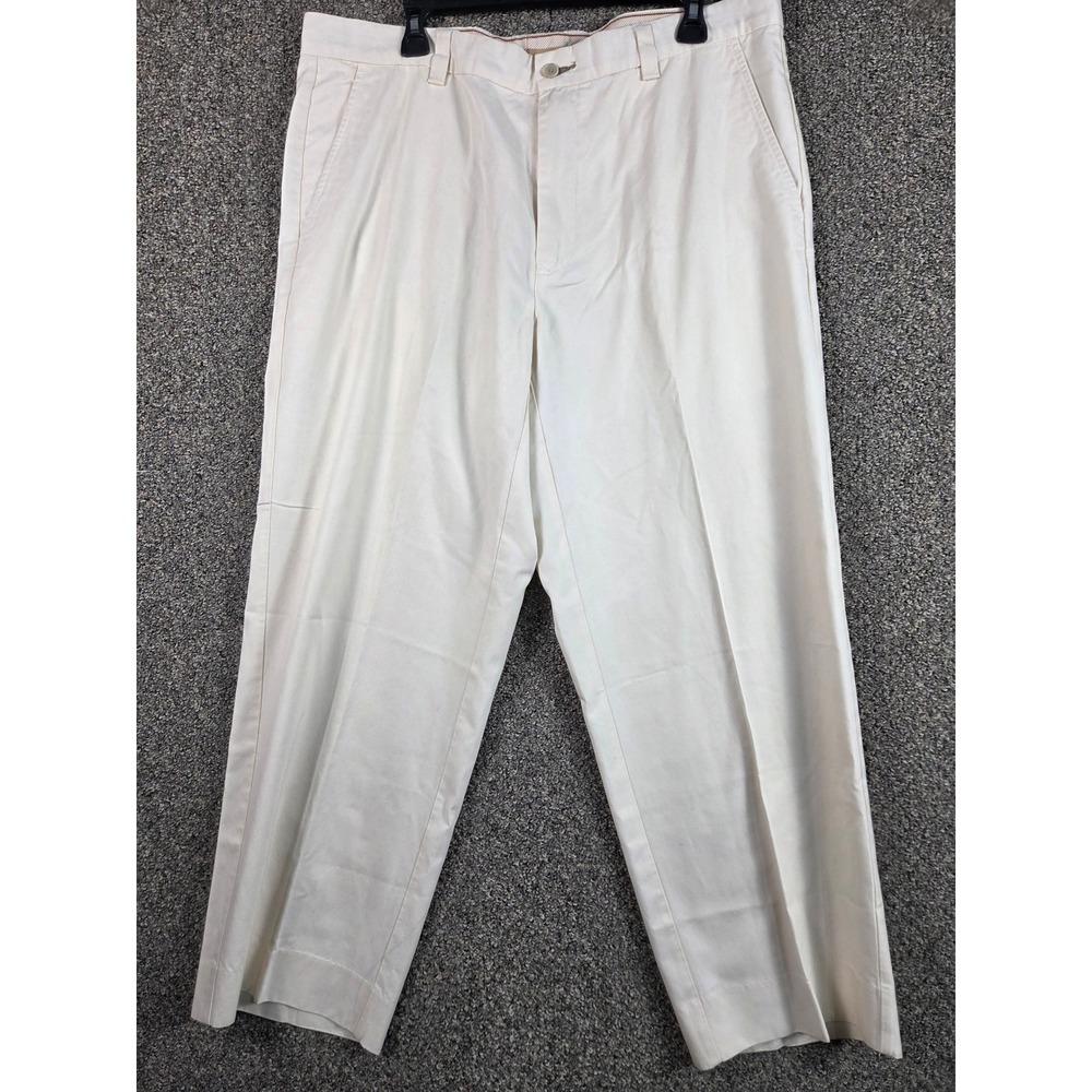 Tommy Bahama Pants Mens 38x32 Cream Silk Cotton Blend Casual Relaxed Trousers